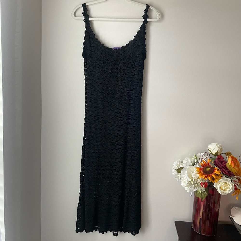 Vintage Jeunesse Womens Crochet Sleeveless Black Dress